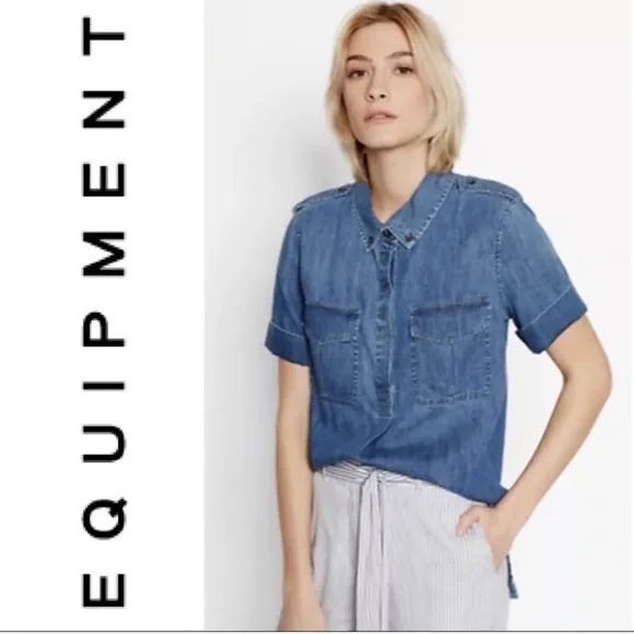 Equipment Tops Equipment Femme Rory Denim Chambray Blouse Chic
